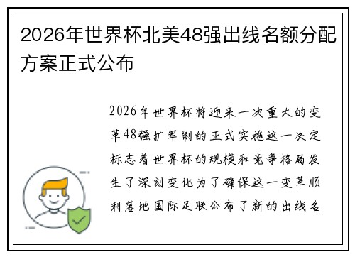 2026年世界杯北美48强出线名额分配方案正式公布