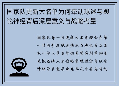 国家队更新大名单为何牵动球迷与舆论神经背后深层意义与战略考量 国家队更新大名单为何牵动球迷与舆论神经背后深层意义与战略考量
